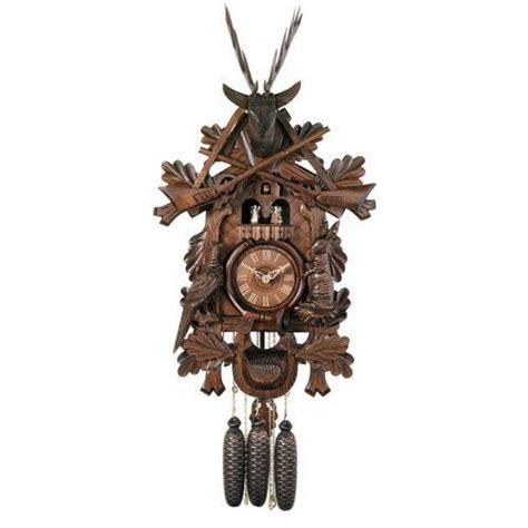 Eight Day Musical Hunters Cuckoo Clock With Dancers Hand Carved Live