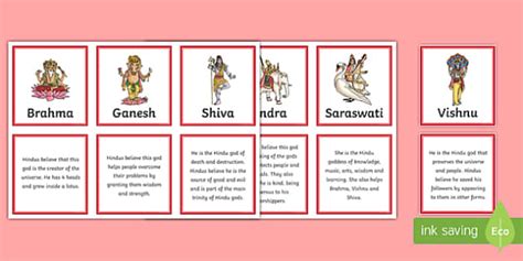 Hindu Gods Picture Cards Matching Activity Teacher Made