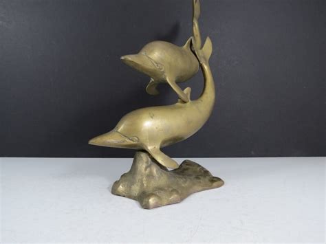 Vintage Brass Dolphins Statue Mid Century Retro Double Etsy