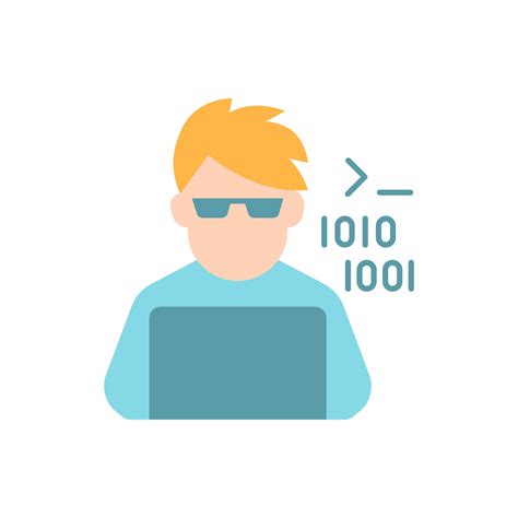 Programmer Vector Flat Color Icon Computer Expert Man Coding On