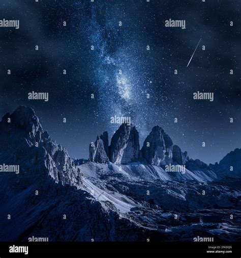 Milky Way Over Tre Cime Di Lavaredo In Dolomites Dolomites At Night In