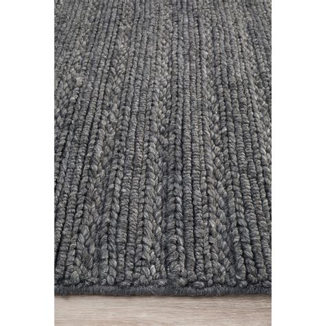Harvest Handwoven Wool Rug 300x400cm Charcoal Oz Furniture