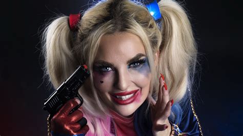 Blonde Blue Eyes Dc Comics Woman Harley Quinn Girl Portrait Makeup