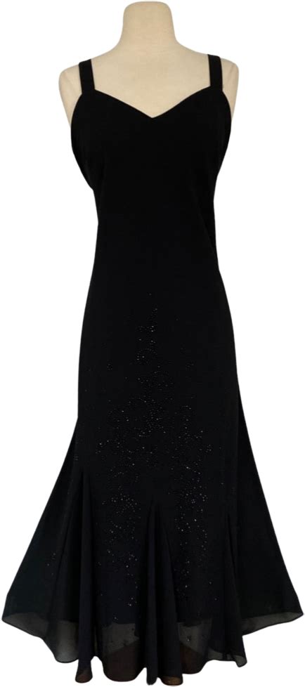 90s Beaded Flutter Hem Black Tie Formal Evening Gown By Rm Richards In