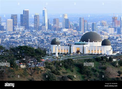 Griffith Observatory Park With Los Angeles Skyline At Dusk Stock Photo