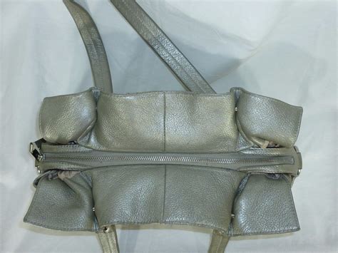 Tignanello Large Metallic Silver Pebble Leather Double Handle Zipper