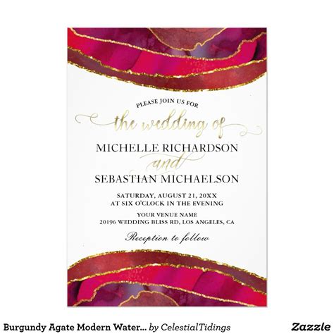 Pick your favorite invitation design from our amazing selection or create your own from scratch! Crimson Red Agate Modern Watercolor Gold Wedding ...