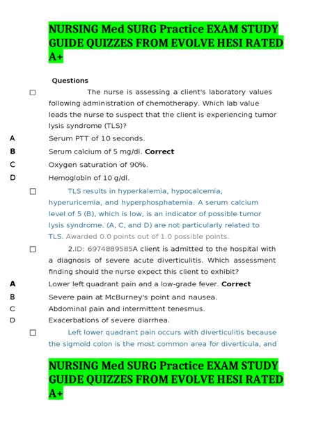 NURSING Med SURG Practice EXAM STUDY GUIDE QUIZZES FROM EVOLVE HESI