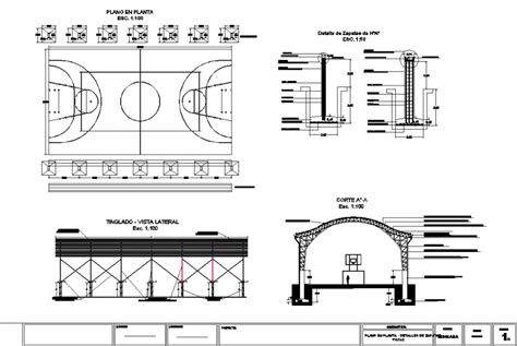 Structure Drawing Of Basketball Court In Dwg File Cadbull