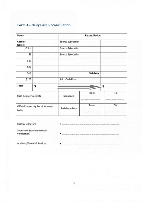 Printable Cash Drawer Count Sheet