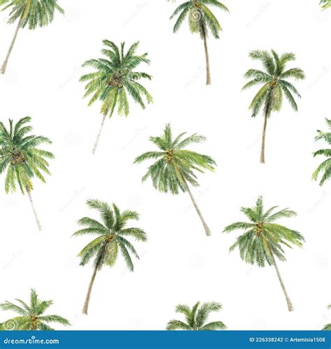 Watercolor Illustration Of Hand Drawn Palms Seamless Pattern With