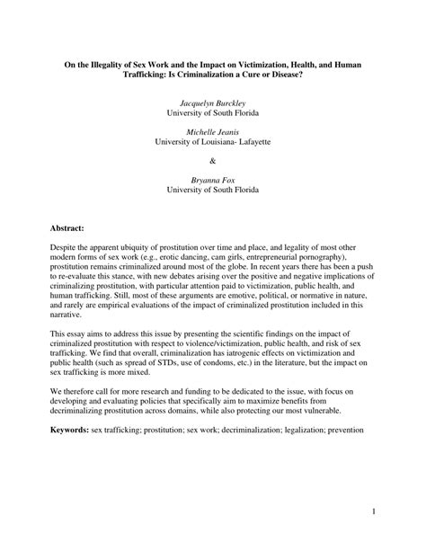 Pdf On The Illegality Of Sex Work And The Impact On Victimization Health And Human