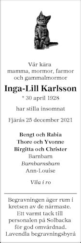 Till Minne Av Inga Lill Karlsson Lavendla