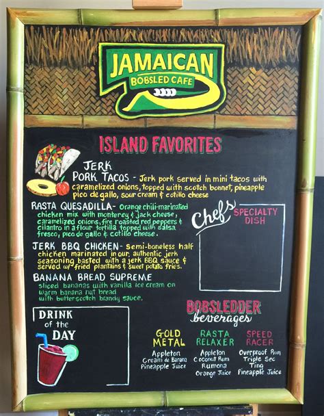 Jamaican Bobsled Cafe Chalkboard Sign With Authentic Bamboo Frame In