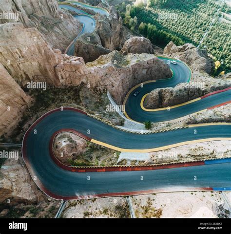 Aerial View Of A Steep Mountain Road Stock Photo Alamy