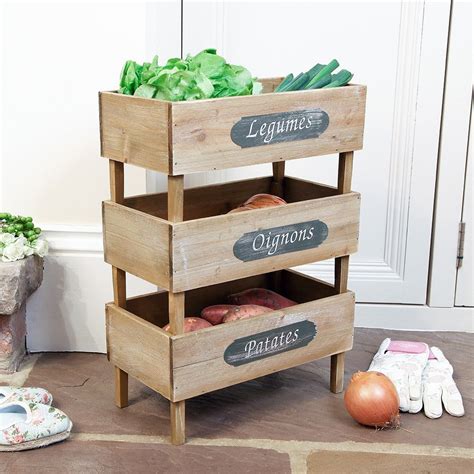 Wooden Vegetable Rack Storage Three Tier Country Style Fruit Storage