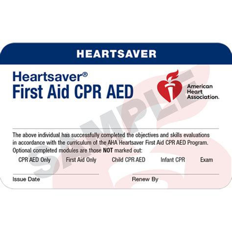 Heartsaver First Aid Cpr Aed Course Completion Card 24 Pack Aha