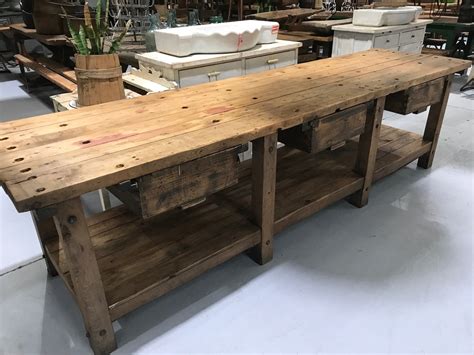 Vintage Industrial European Workbench Table Counter 2152 Fossil