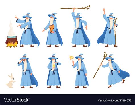Medieval Wizard Cute Sorcerer Cartoon Magician Vector Image