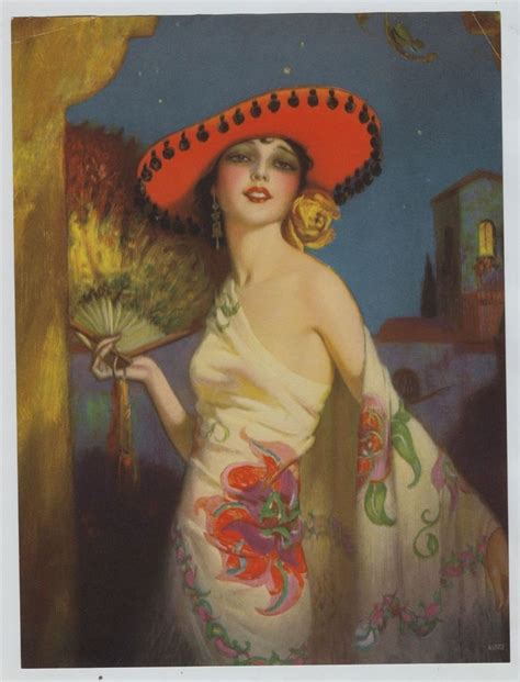 Vintage 1920s 1930s Print Pinup Gal Gorgeous Senorita Red Hat And Art