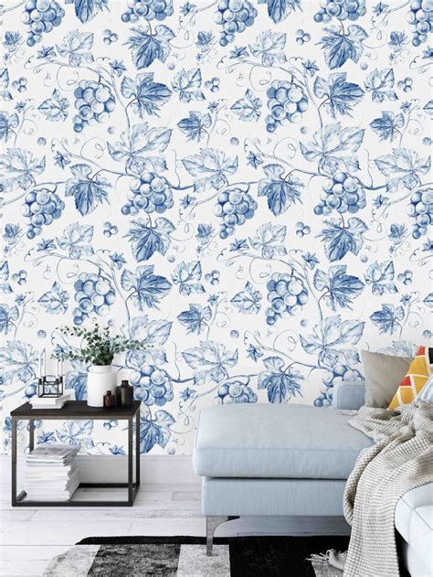 #removablewallpaper #coastaldecor #diy #waterwallpaper #oceanwallpaper #buyamericanmade #homedecorideas #homedecorating. Blue Watercolor Grapes Wallpaper - Removable Self Adhesive ...