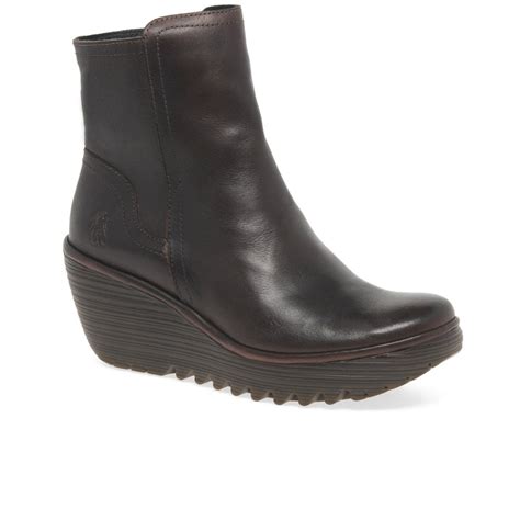 Fly London Yeti Womens Leather Wedge Ankle Boots Charles Clinkard