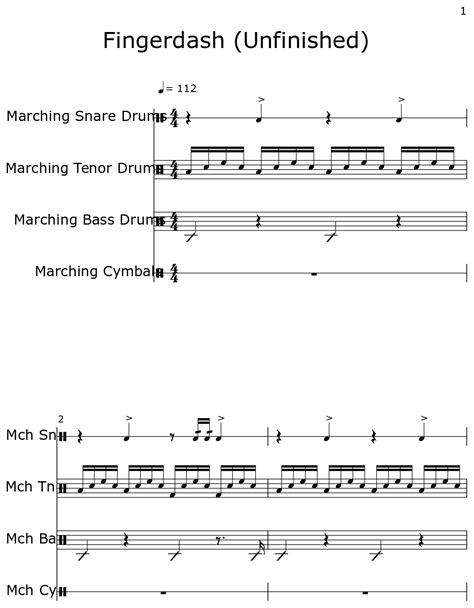 Fingerdash Unfinished Sheet Music For Marching Snare Drums Marching Tenor Drums Marching