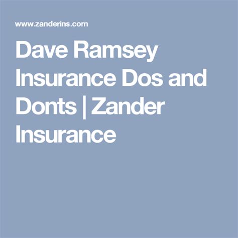 Dave Ramsey Insurance Dos and Donts | Zander Insurance | Dave ramsey
