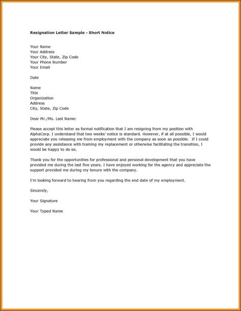 √ Free Printable Simple Resignation Letter Template Templateral