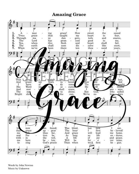Amazing Grace Hymn Download Hand Lettered Sheet Music Art Etsy
