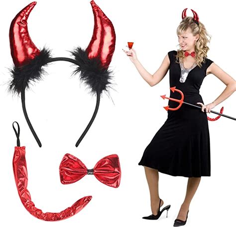 Loopes 3tlg Teufelshörner Set Teufel Hörner Haarreif Devil Horn Kostüm