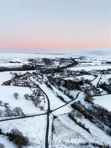 Aerial View Of The North Yorkshire Moors Village Of Goathland In Winter