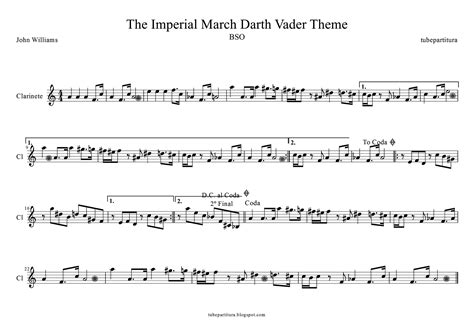 Piano sheet is arranged for piano and available in easy and advanced this is the free imperial march (star wars) sheet music first page. tubescore: The Imperial March Darth Vader's Theme by John Williams Sheet Music for Clarinet ...