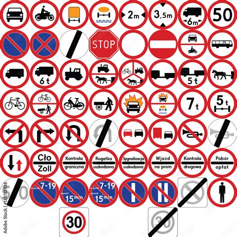 Road Signs In Poland Prohibitory Signs Vector Format Stock Vector