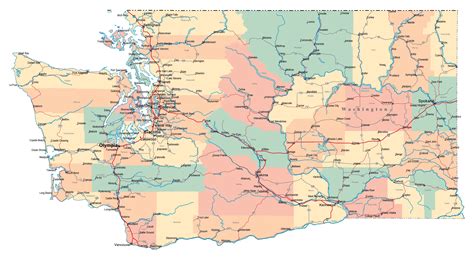 Large Administrative Map Of Washington State With Roads Highways And