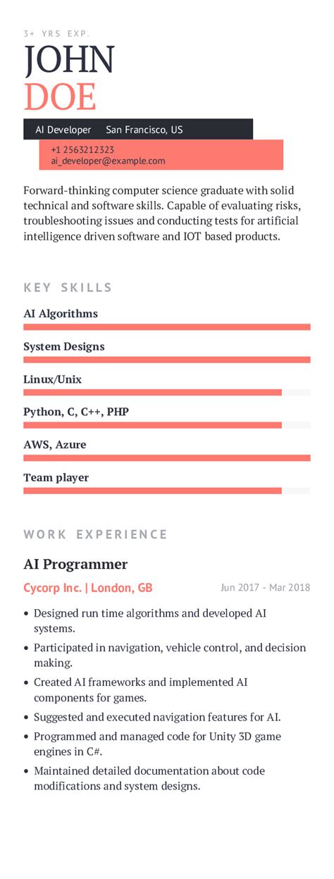 Ai Developer Resume Example With Content Sample Craftmycv