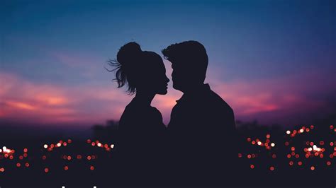 Romantic Couple Silhouette Lovers Sky Scenery 4k Hd Wallpaper