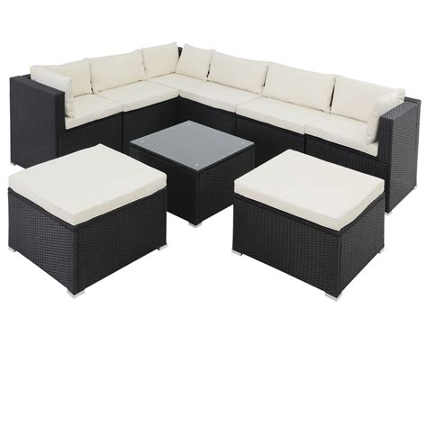 8 seater grey rattan corner sofa chair table outdoor garden furniture patio set. Casaria Poly Rattan Garden Furniture Sofa Set XXL Lounge ...