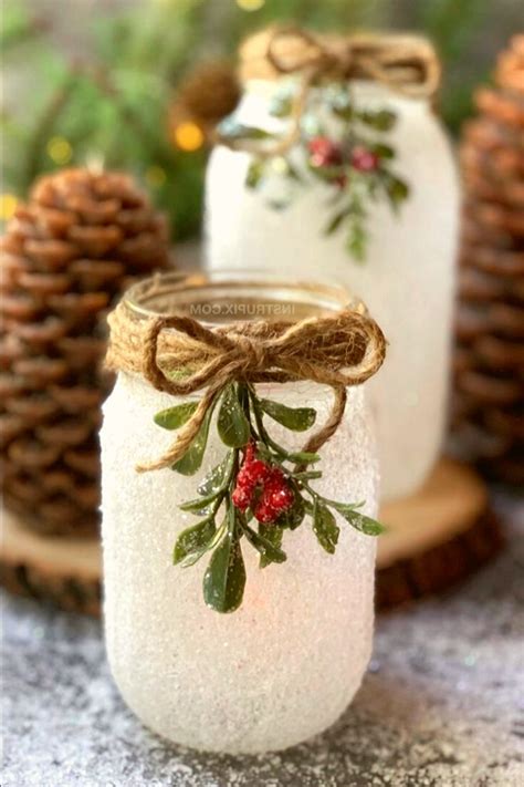 Diy Christmas Craft Snowy Mason Jar Tea Light Holders Click
