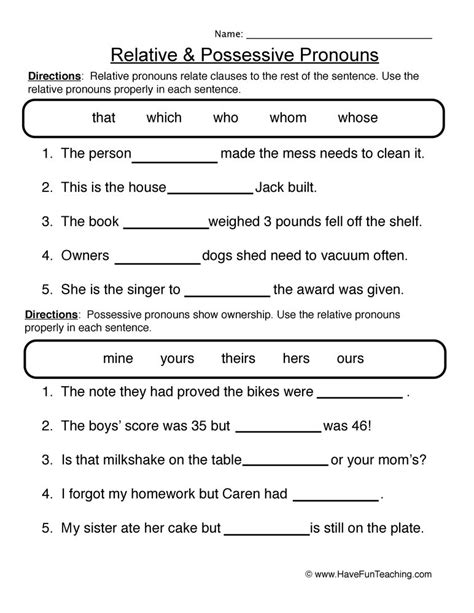 Possessive Pronoun Worksheet For Grade 5