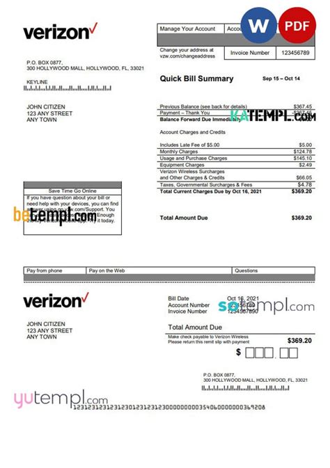 Usa Verizon Utility Bill Template In Word Format Fully Editable Vers