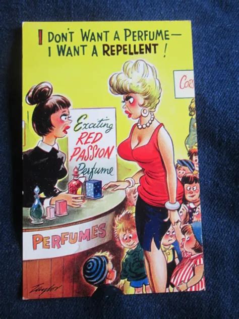 Vintage Saucy Seaside Comic Postcard Risque Humor Big Boobs Passion Perfume 2066 999 Picclick