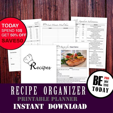 Recipe Binder Organizer Printable Cooking Book Recipe Page