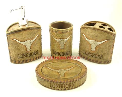 This set is a great addition to any bathroom decor and is easy to install. Western Rustic Longhorn Bathroom Accessory Set 4 Pieces ...