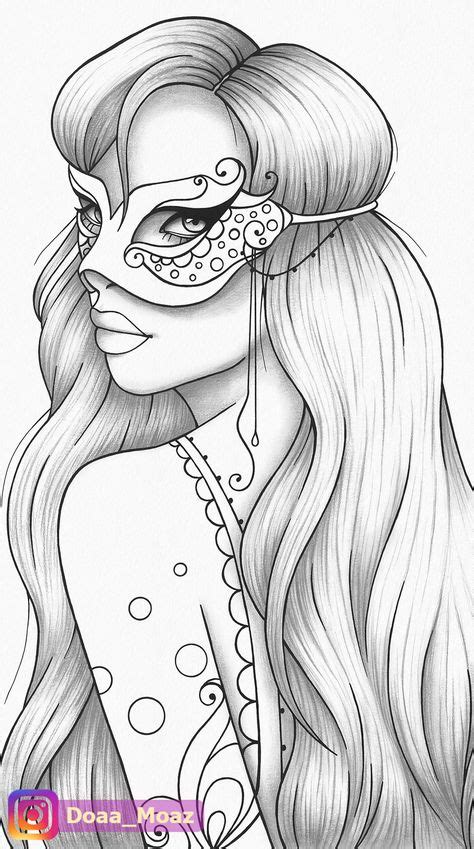 Adult Coloring Page Girl Portrait And Mask Colouring Sheet Fashion Pdf