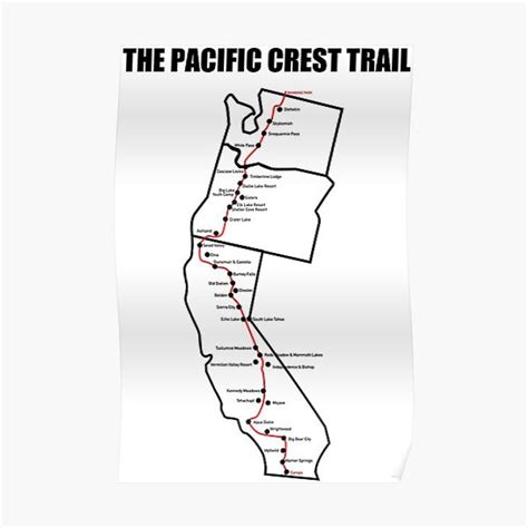 Pacific Crest Trail Map Premium Matte Vertical Poster Sold By Scott