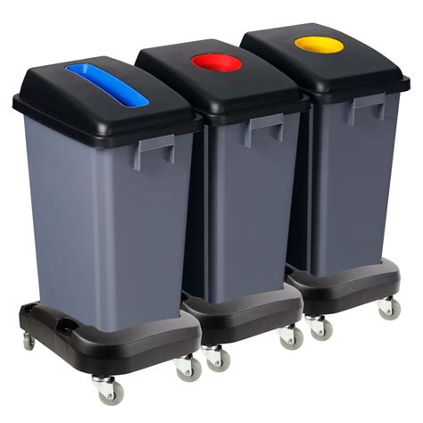 Recycling Station 3 Bins Sorting By Color Capacity Of 13 2 Gal 60 L Each On Wheels Grey