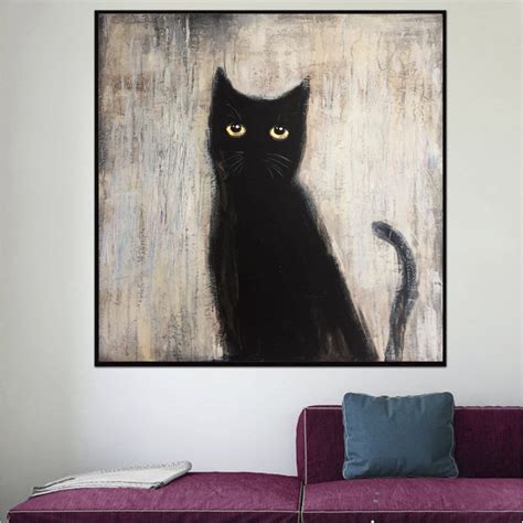 Black Cat Painting Cat Wall Art Animal Painting Abstract Etsy