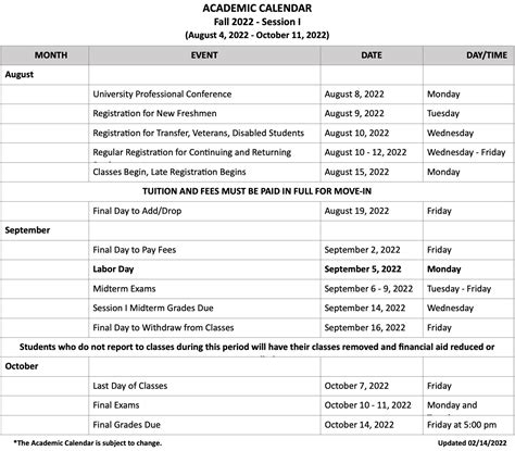 Academic Calendar | Southern University at New Orleans