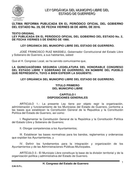 Ley Organica De La Administracion Publica Del Estado De Guerrero
